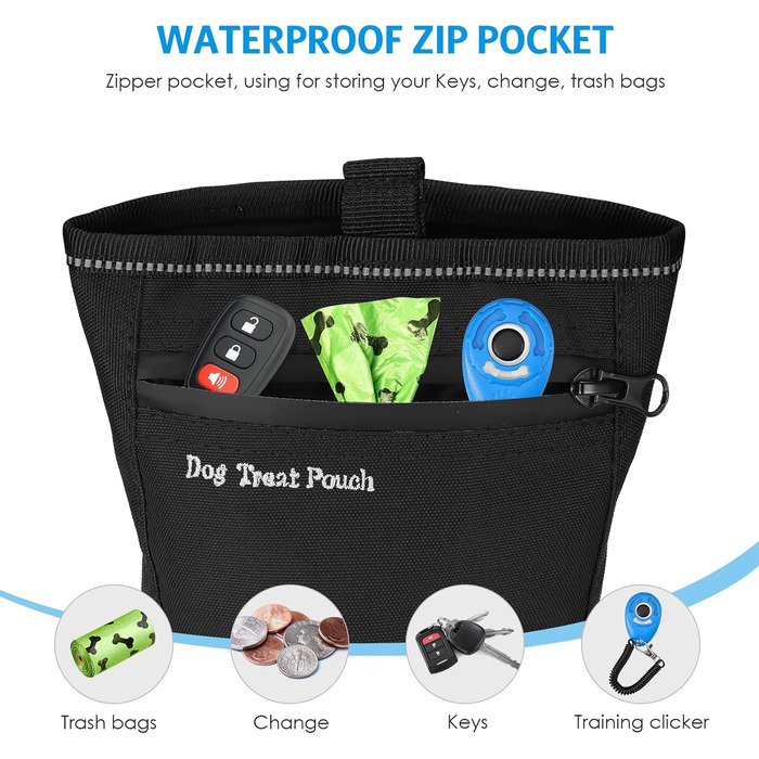 Сумка для ласощів для собак Brifit з магнітною застібкою, для тренувань, з регульованим шнурком, знімною внутрішньою кишенькою та дозатором для пакетів, 17.5 x 13.6 x 8 см