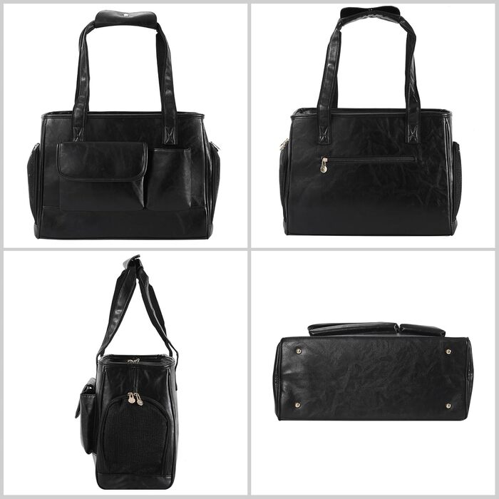 Сумка-переноска для собак та котів, шкіряна, для подорожей, чорна