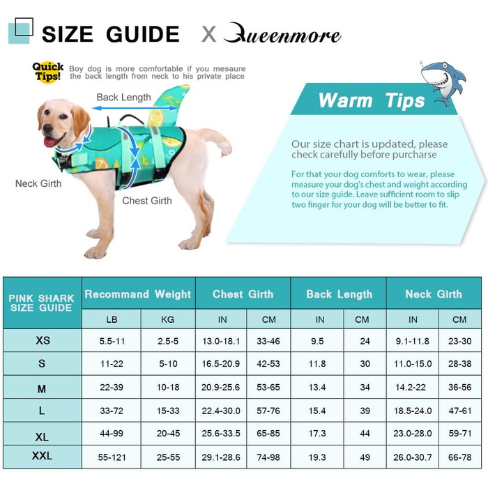 Жилет рятувальний для собак Queenmore, регульований, для середніх та великих собак, з високою плавучістю та міцним ручним тримачем