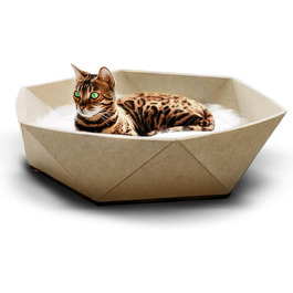 Ліжко для котів CanadianCat Zoey з фетру, 65x65x16 см, бежеве – затишне лежанка-гніздо, дизайнерське фетрове ліжко-корзина для котів