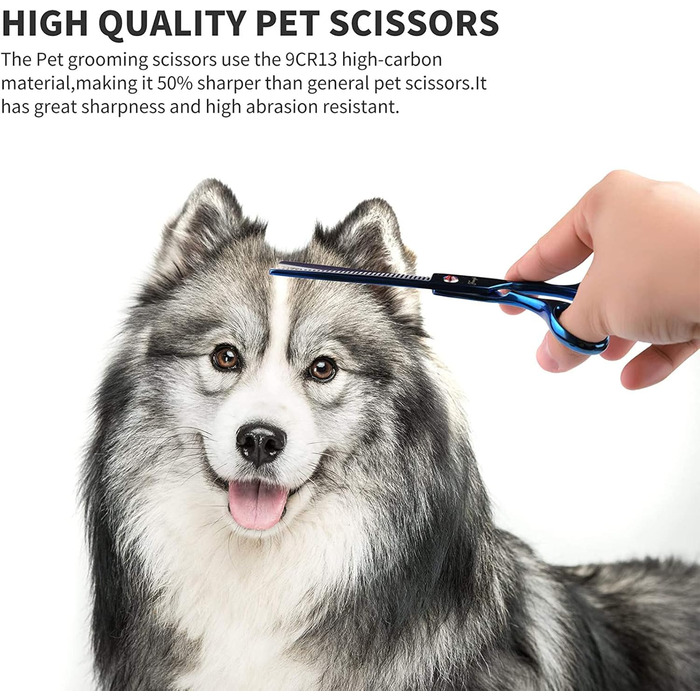 Набір професійних ножиць для грумінгу собак 5 в 1, 7 дюймів, нержавіюча сталь, включає прямі, фінішні та зігнуті ножиці, гребінець
