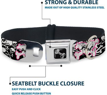 Нашийник для собак Buckle-Down Punk Princess: серце, хрест, черепи, чорно-білий, ширина 2,5 см, обхват 38-66 см