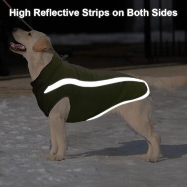 Водонепроникний зимовий теплий одяг для собак FeimaX: куртка з флісовою підкладкою, світловідбиваючі елементи, розмір XXL, оливковий