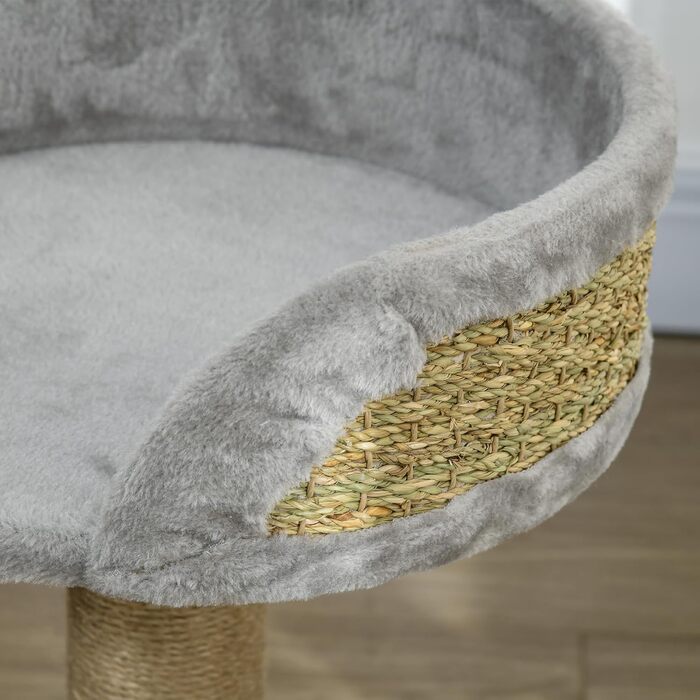 Кігтеточка PawHut для котів - маленька кігтешкраба, сірого кольору, з ігровим м'ячиком та сизалевими стовпчиками, 49 см