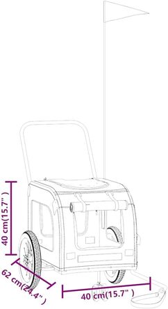 Причіп для собак VidaXL - червоний, 125x53x54 см, до 45 кг, з прапором та відбивачами