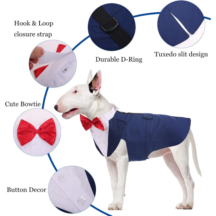 ЕлегантнийSmoking для собак середніх та великих порід, костюм смокінг, набір для вечірки/весілля з знімним коміром, комплект для косплею, відпочинку (2XL, синій)