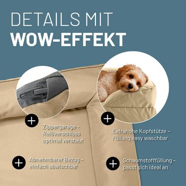 Ортопедичне собаче ліжко Lumaland Outdoor & Indoor | Зручне собаче ліжко-софа 70x60 см - ідеально для маленьких собак | Нековзне дно | Зручна, водонепроникна підстилка для собак Beige S - для дому та вулиці - 70x60 см