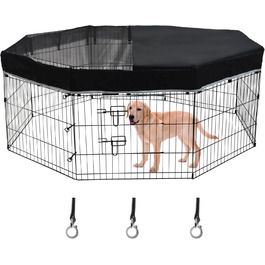 Захист для собачого вольєра Zuisfau, сітчаста верхня частина, сумісний з 61 см, 8 панелей, металевий вольєр, чорний, з гачками. (Тільки захист, вольєр не входить до комплекту)