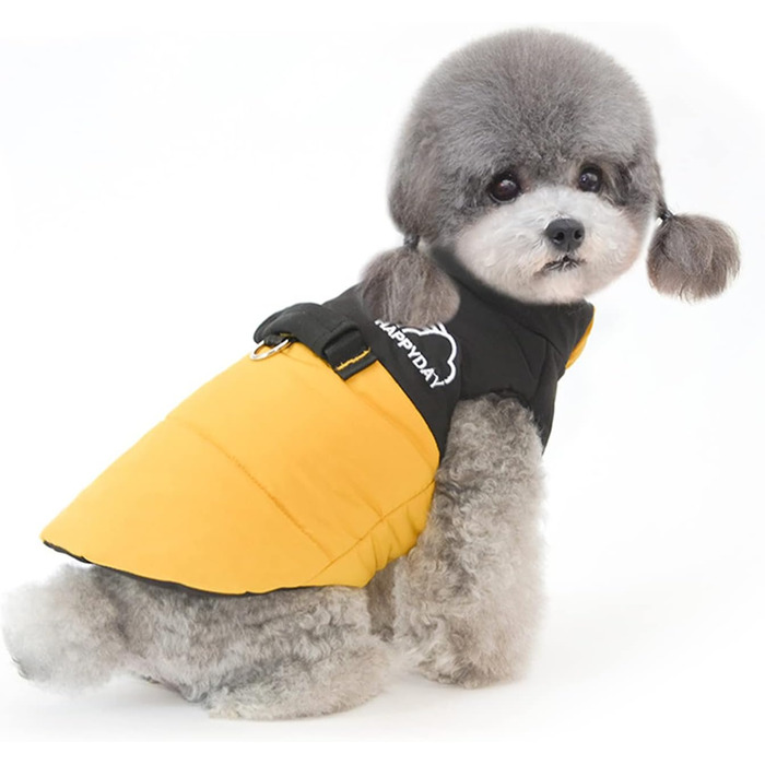 PETCUTE Зимовий одяг для собак, тепла водонепроникна куртка для маленьких, середніх та великих собак, одяг для домашніх тварин з отвором для повідка, ідеально підходить для зими, осені та весни (XL, жовтий)