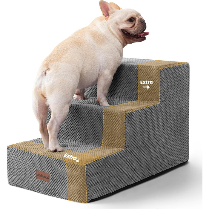 Сходинки для собак та котів - 3 сходинки, широкі, протиковзкі, для диванів, крісел, 40 см заввишки (сірий)