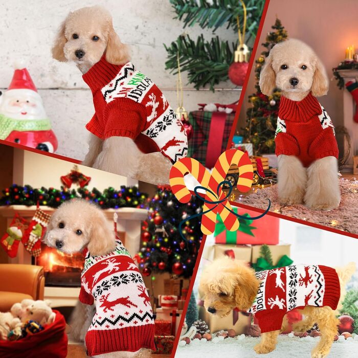 Святковий новорічний пуловер для собак з оленем, одяг для собак з отвором для повідка, костюми для котів, Французький бульдог, Чихуахуа, Такса, Франчі, одяг для собак X-Large, червоний олень