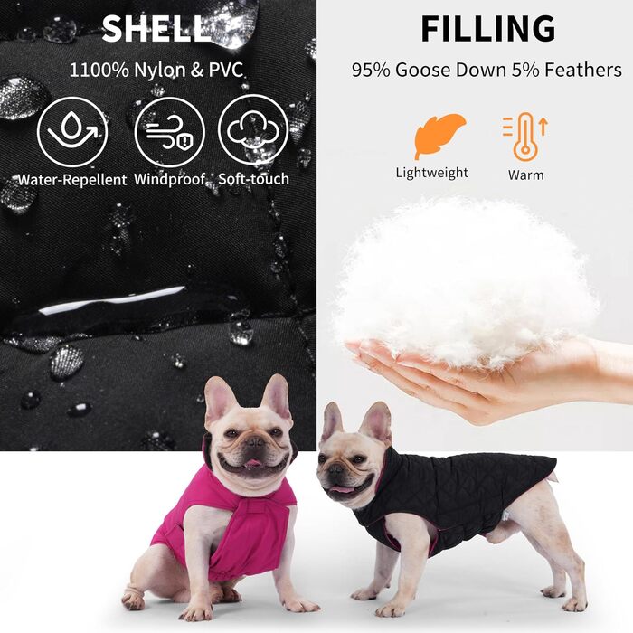PetWarm Зимовий пуховий жилет для собак, двосторонній, водонепроникний, для маленьких, середніх та великих собак, справжній пух для максимального тепла та захисту від холоду, розмір Small (упаковка 1)