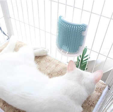 Щітка для котів з самоочищенням, для довгої та короткої шерсті, гребінець та скребок для кутів, безпечна та зручна (блакитна)