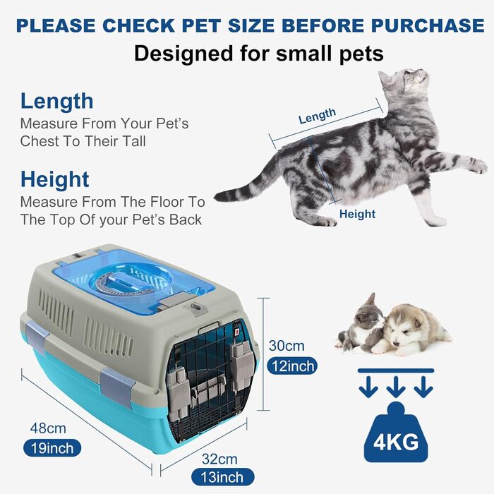 PETCUTE Транспортна переноска для собак та котів, сіро-блакитна, до 6 кг