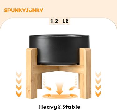 SPUNKYJUNKY Керамічні миски для їжі та води для собак, 2 шт., підняті, з нековзною дерев'яною підставкою, для малих порід, чорні, 383 мл