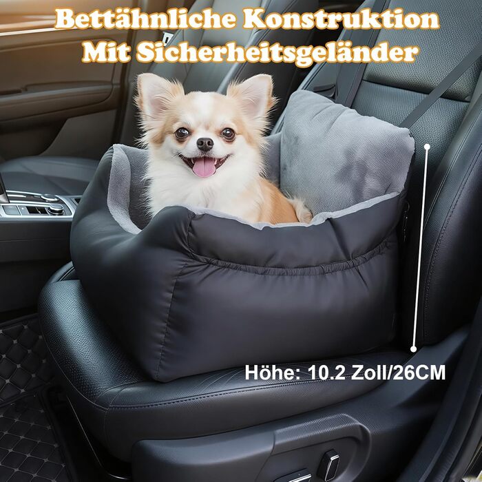 Автокрісло для собак - стабільне, для малих порід (до 12 кг), з ременем безпеки, водовідштовхувальне, знімний килимок, бічні кишені