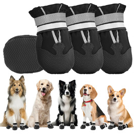 4 шт. собачі черевики, захист лап, водонепроникні собачі чоботи з світловідбиваючими ременями, регульовані, миючі, захисники лап для маленьких, середніх та великих собак, чорний
