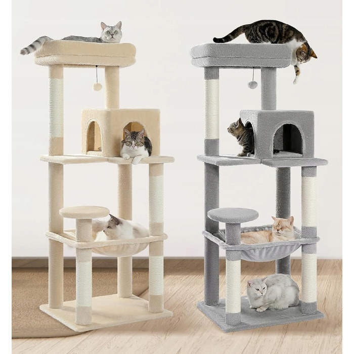 Високий когтеточка-комплекс для котів Emes, бежевий (101-160 см), 5 рівнів, з джутовим канатом