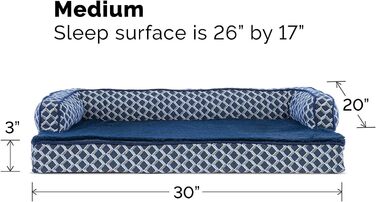 Ліжко для собак та котів FurHaven, плюш, диван, охолоджуючий гель, знімний чохол, блакитний, розмір M (76x51x17 см)