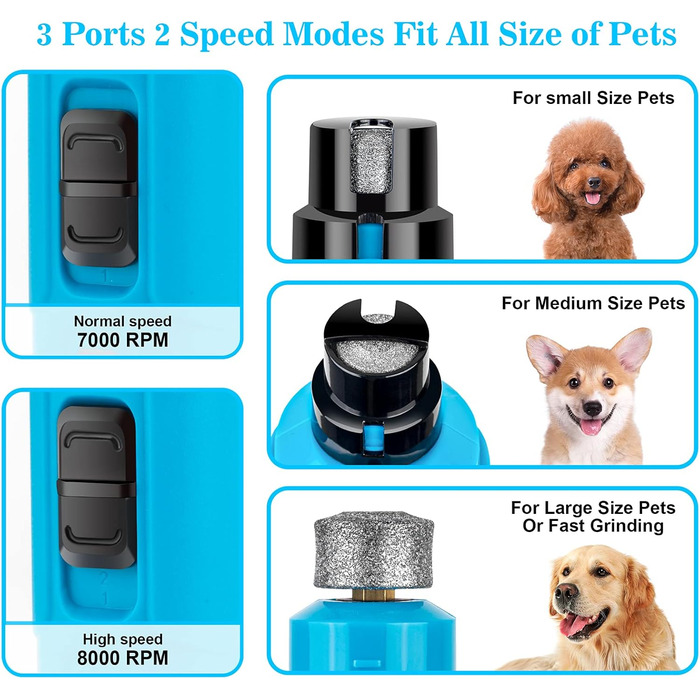 Шліфувальник для собак Bousnic Krallenschleifer: тиха електрична пилка для нігтів з LED-підсвічуванням, 2 швидкості, для собак та котів