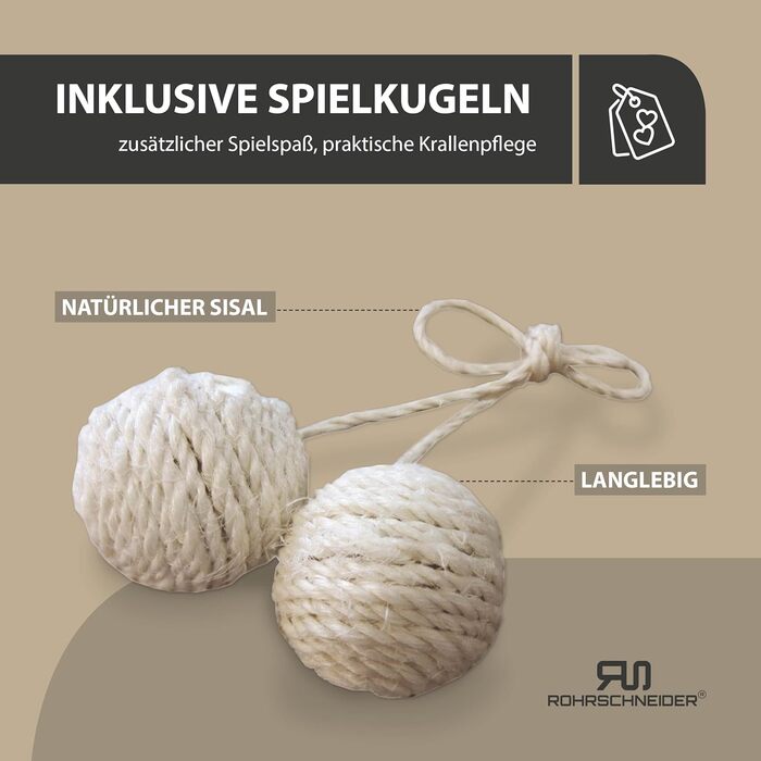 Дряпальня для котів Rohrschneider Katzenbaum Travel XL з іграшкою та гамаком - стабільна кігтеточка для великих котів, бежева