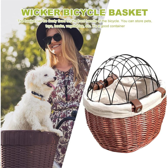 Фарбований плетіний кошик для тварин на велосипед Yeehliny, коричневий, з металевим покриттям, знімний, для собак та котів