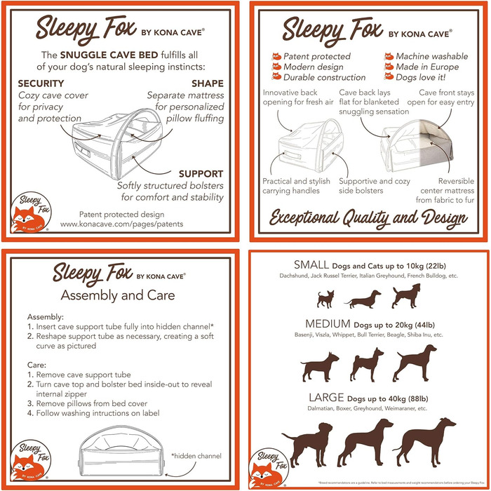 Sleepy Fox® Преміум ліжко-печера для собак та котів - нагороджений, запатентований дизайн (Сірий, стеганий, розмір Medium: 85x75x55 см)