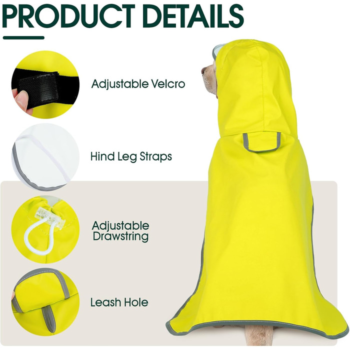 Дощовик для собак Kuoser, жовтий, XL - водонепроникний захист від дощу