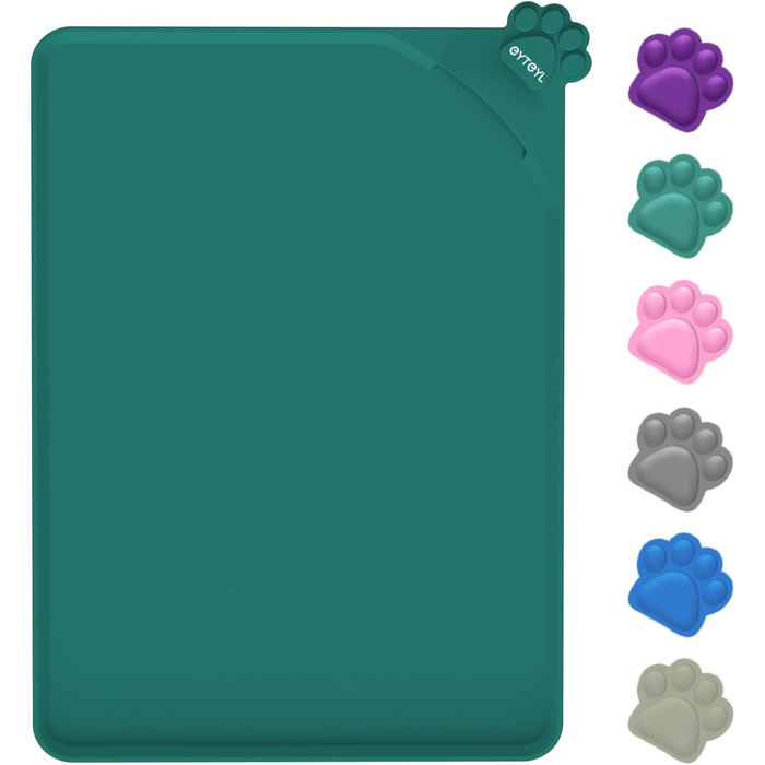 Водонепроникний килимок для годівлі домашніх тварин з високими бортиками, 55 x 38 см, силіконовий, нековзний, для собак та котів, запобігає розливанню води (зелений, 48 x 30 см)