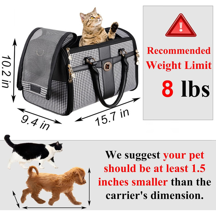 Сумка-переноска для собак NewEle Fashion, чорна, для маленьких собак до 4.5 кг, з великими кишенями, підходить для подорожей (авіакомпанії)