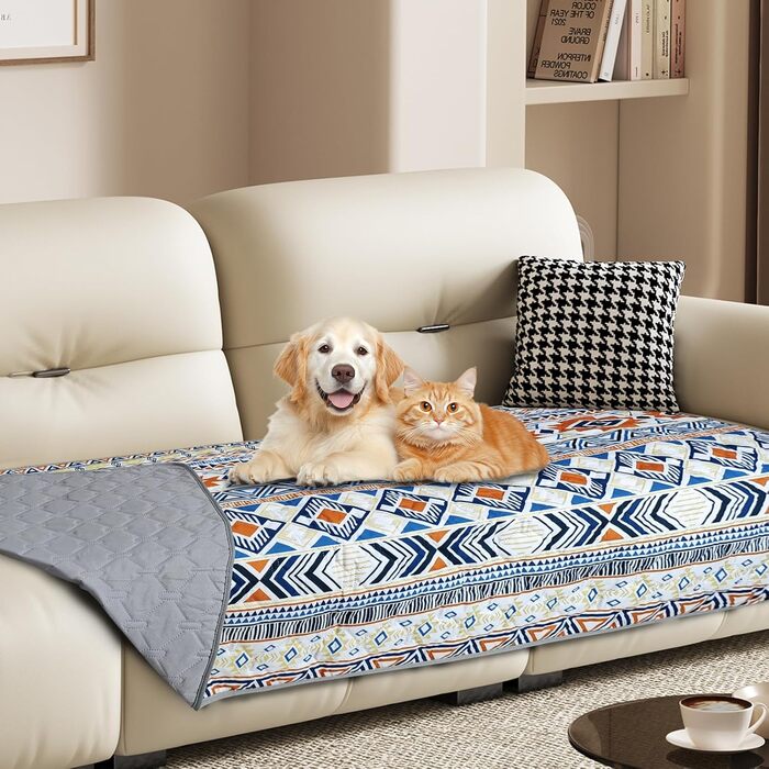 Водонепроникний двосторонній килимок для собак YOSEPATI, 178 x 76 см, блакитний медальйон, для собак, котів, дітей, зручний для диванів та меблів, миється