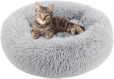 М'яке ліжко для кота та собаки: кругле, плюшеве, миється. Ліжко-подушка для домашніх тварин (70см, 60см, білий, світло-сірий)