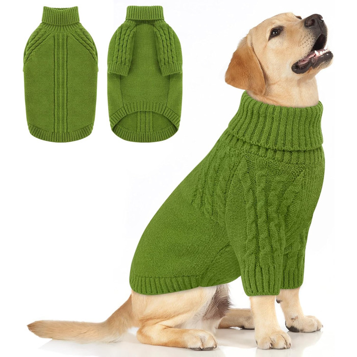 Теплий пуловер для собак Queenore: Дакель, Французький бульдог, Бігль, Шнауцер, XL, Зелений