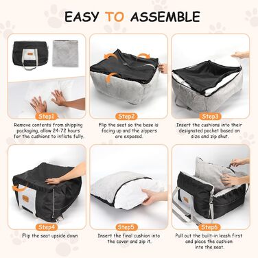 Автокрісло для собак Nobleza - зручне ліжко для маленьких собак, з кишенями та змінним подушкою, 58x56x33 см, бавовна, плюш, пластик/метал