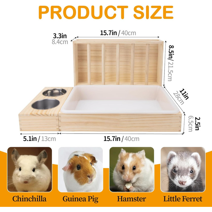 Диспенсер для сіна BESNEW 3-в-1 з туалетом для котів, годівниця для кроликів, морських свинок, шиншил, з 2 мисками, великий базовий