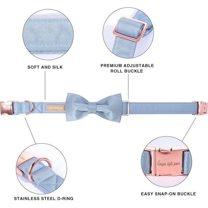 Елегантний краватка-метелик для собак, шовковий, регульований, з бантиком, для великих собак, розмір M (XL, блакитний)