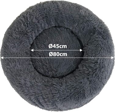 Кругле ліжко для собак та котів Lionto, Ø 80 см, м'яке, плюшеве, з густою наповнювачем, темно-сіре, 80x80x24 см