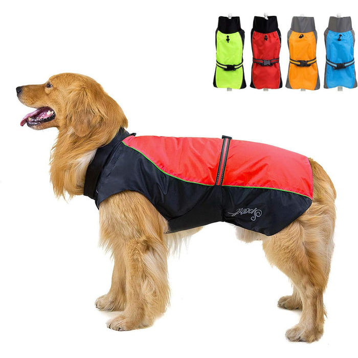 Водонепроникний дощовик для собак середніх та великих порід Zunea, відбиваючий, легкий, вітронепроникний, з підкладкою з сітки, захист від дощу, одяг для активного відпочинку, прогулянок, зеленого кольору, 3XL, 7XL (1 шт), червоний