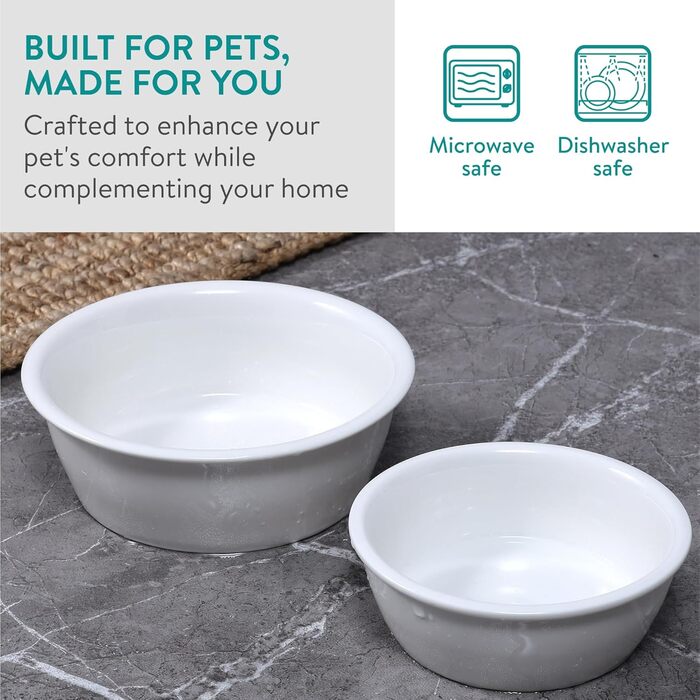 Підвищена годівниця для собак Navaris - 350 & 650 мл - керамічна миска на бамбуковому підставці, для води та корму, миється в посудомийній машині, сумісна з мікрохвильовою піччю, стиль 2