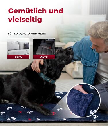 Лежак для собак HS-Hundebett, двосторонній, 75x115 см, зручний, 3 см наповнення, для дивану, авто і клітки, синій, вироблено в Німеччині