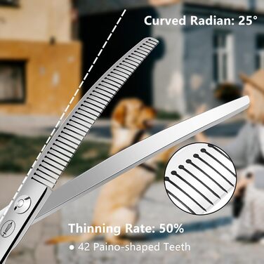 Ножиці для грумінгу собак HASHIMOTO, 42 зубці, 50% витончення, 17.8 см, легкі, для швидкого видалення об'єму та природного вигляду