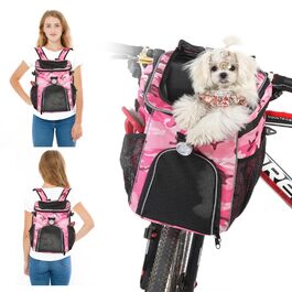 PETCUTE Фарбований велосипедний кошик для собак та котів, дихаючий, з світловідбиваючими смугами, камуфляж рожевий