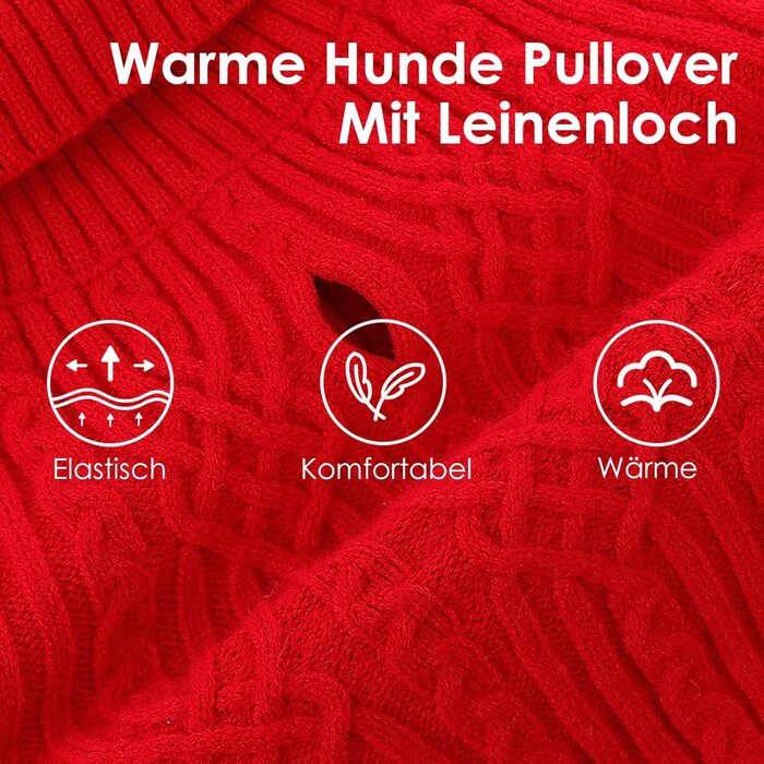 Пуловер для собак AOFITEE для маленьких порід, такса, мопс, мальтипу, з коміром-стійкою, теплий зимовий пуловер, червоний, розмір S