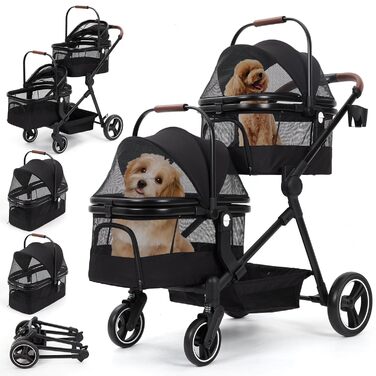 Візок для собак Zstar: двомісний, чорний, складний, з сумками для тварин (до 15 кг кожна)