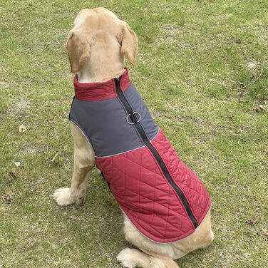 Теплий зимовий одяг для собак: куртка з флісовою підкладкою, вітро- та водонепроникна, з світловідбиваючими смугами (L, Червоний)