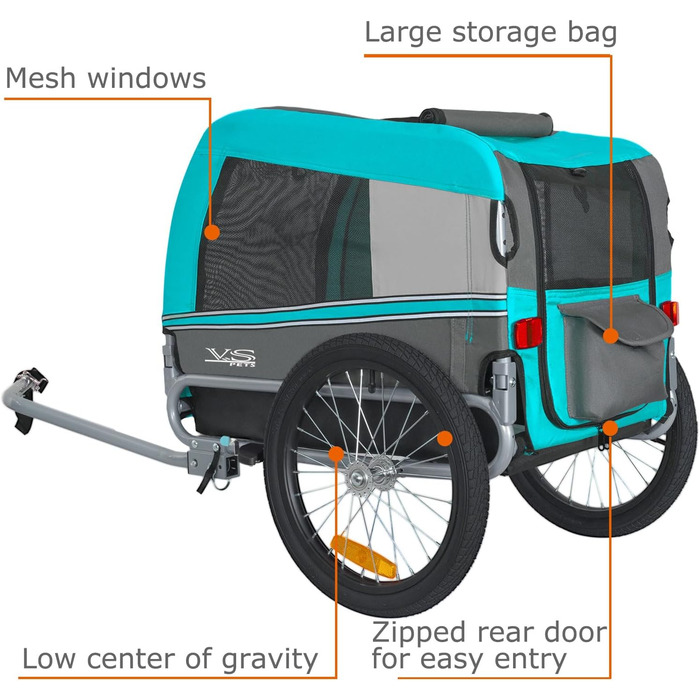 Універсальний візок-перевозник для собак Tiggo VS Pets Medium, 2в1: візок та велосипедний причіп, блакитний