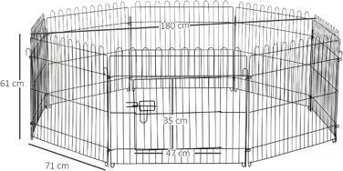 Забіг для цуценят PawHut, металевий, Ø120 x 60 см, чорний, M