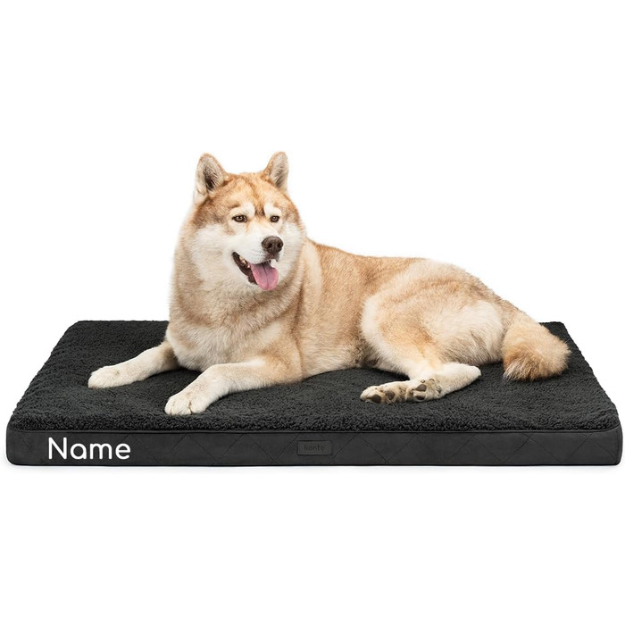 Ортопедичне ліжко для собак Lionto, 112x81x8 см, міцне, з м'яким плюшем, знімний та пральний чохол, водовідштовхувальне, для собак та котів, з нанесенням імені