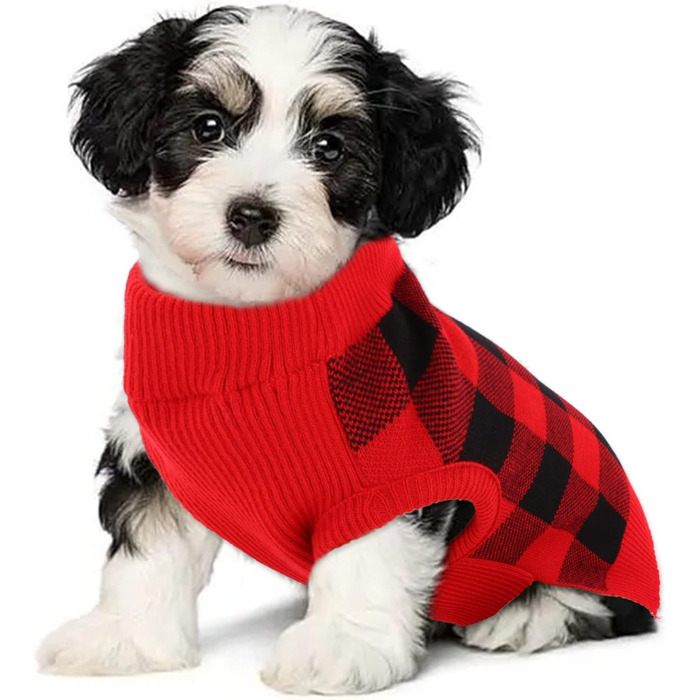 Пуловер для собак KATZINST, теплий флісовий пуловер для маленьких собак, різдвяний пуловер для Французького бульдога, Дакселя, Чихуахуа, Йоркшира, червоно-чорний, XS