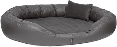 Ортопедичне ліжко для собак Tierlando® Sammy VIP з віскоматрацом та високим бортиком з штучної шкіри (веллуру) - для суглобів, комфортний сон, розмір 100x85 см, колір: Графіт